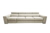 Großes 4-Sitzer Sofa in Hellbeige mit Kopfstützen, isoliert auf weißem Hintergrund.