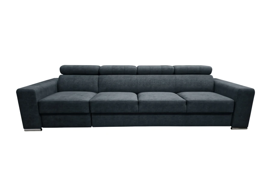 Breites 4-Sitzer Sofa in Dunkelgrau mit verstellbaren Kopfstützen.