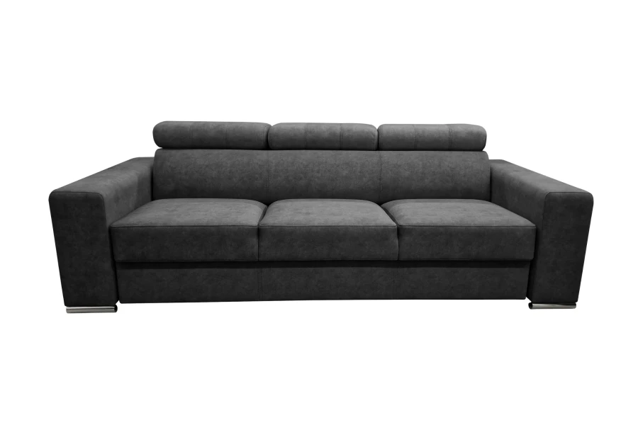Dunkelgraues 3-Sitzer Sofa mit verstellbaren Kopfstützen auf weißem Grund