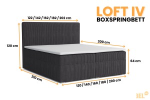 LOFT IV 200x200 Poso 34 Anthrazit Boxspringbett Komplettbett Polsterbett Cord-Samt Deine Möbel