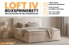 Loft IV Boxspringbett in Beige mit Cord-Optik und Bettkasten im stilvollen Schlafzimmer.