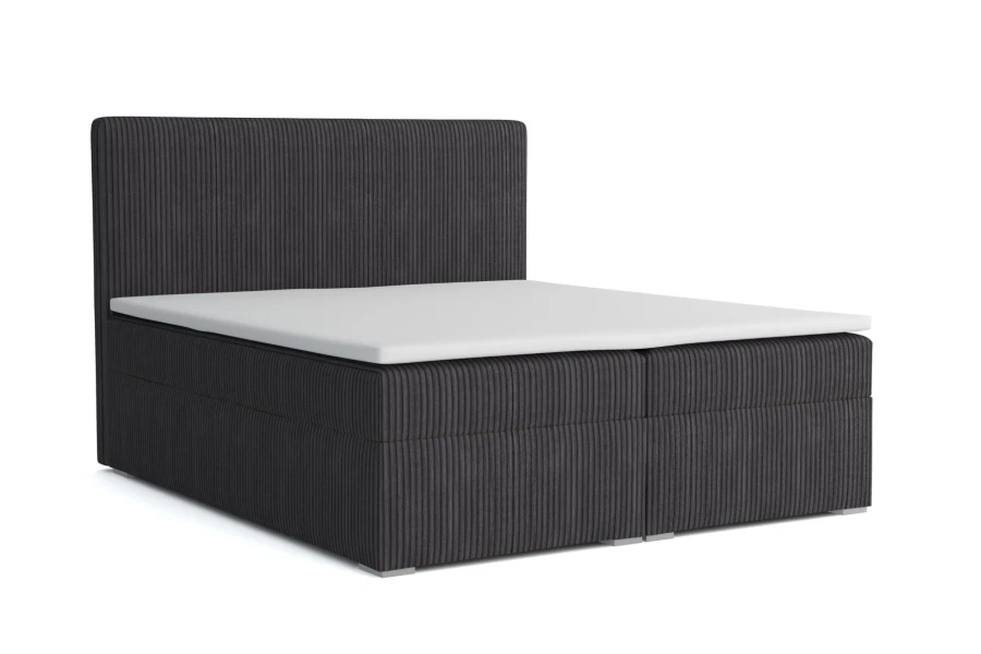 Boxspringbett Loft IV in Anthrazit mit Cord-Stoff und weißem Topper.