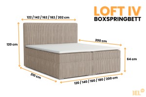 LOFT IV 180x200 Poso 02 Beige Boxspringbett Komplettbett Polsterbett Cord-Samt Deine Möbel
