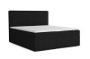 Schwarzes Boxspringbett aus Cord mit weißem Topper vor weißem Hintergrund.