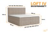 Boxspringbett Loft IV aus Cord in Beige mit detaillierten Maßen für Schlafzimmer.