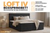 Infografik zum LOFT IV Boxspringbett mit Details zu Bettkästen und Kaltschaum-Topper.