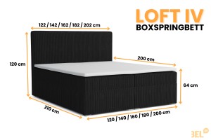 LOFT IV 120x200 Poso 135 Schwarz Boxspringbett Komplettbett Polsterbett Cord-Samt Deine Möbel