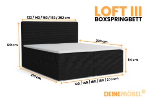 LOFT III 140x200 Poso 135 Schwarz Boxspringbett Komplettbett Polsterbett Deine Möbel
