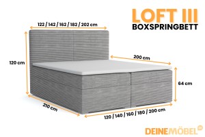 LOFT III 120x200 Poso 55 Hellgrau Boxspringbett Komplettbett Polsterbett Deine Möbel