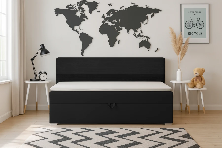 Elegantes schwarzes Kindersofa Mati im stilvoll eingerichteten Jugendzimmer.