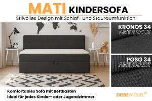MATI 90x200 Poso 34/Kronos 34 Anthrazit Boxspringbett Polsterbett Komplettbett Deine Möbel