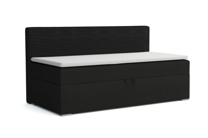 Modernes Kindersofa Mati in Schwarz mit weißem Topper und praktischem Stauraum.