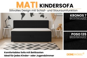 MATI 100x200 Poso 135/Kronos 7 Schwarz Boxspringbett Polsterbett Komplettbett Deine Möbel