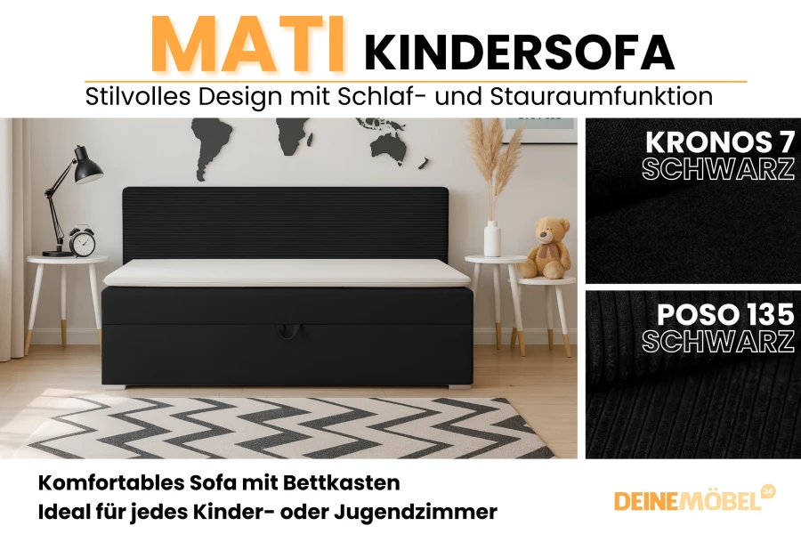 Mati Kindersofa mit Bettkasten – Komfortables Funktionssofa für das Jugendzimmer.