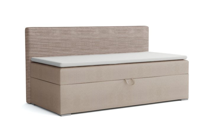 Stilvolles MATI Kindersofa in Beige mit gerippter Rückenlehne und bequemem Polster.