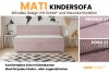 Produktübersicht Mati Kindersofa in Rosa mit Stoffproben Kronos 27 und Poso 27.