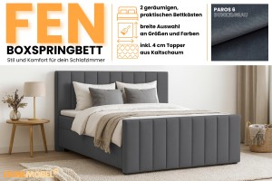 FEN 140x200 Velour Paros 6 Grau Boxspringbett mit Bettkasten Deine Möbel