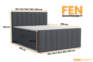 FEN 140x200 Velour Paros 6 Grau Boxspringbett mit Bettkasten Deine Möbel
