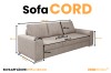Maßskizze des Cord-Sofas mit Angaben zu Breite, Höhe und Schlaffläche.