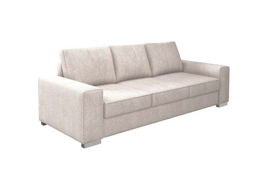 Cremefarbenes 3-Sitzer Sofa aus weichem Cord-Stoff für das Wohnzimmer.