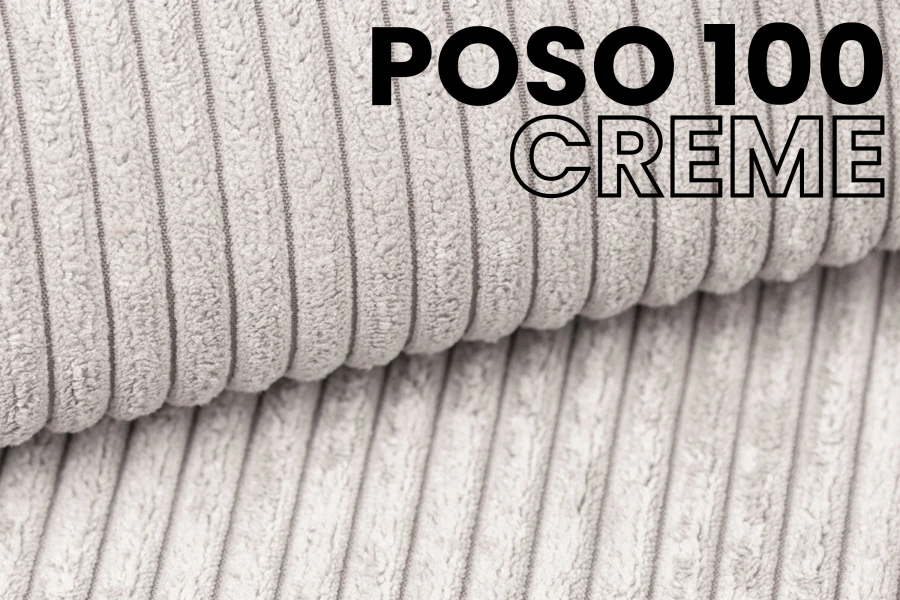 Stoffmuster Poso 100 Creme: Detailansicht der hochwertigen Cord-Struktur.