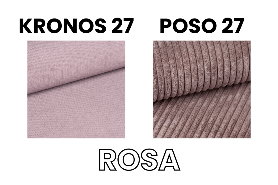 Stoffmuster-Vergleich: Kronos 27 und Poso 27 in Rosa für Polstermöbel.