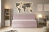 Rosa Kindersofa mit Stauraumfunktion in einem modern eingerichteten Jugendzimmer.