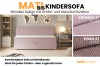 Mati Kindersofa mit Schlaf- und Stauraumfunktion in Rosa inklusive Stoffmustern.
