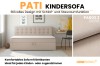 Pati Kindersofa in Beige mit Stoffmuster Paros 2 und Stauraumfunktion.