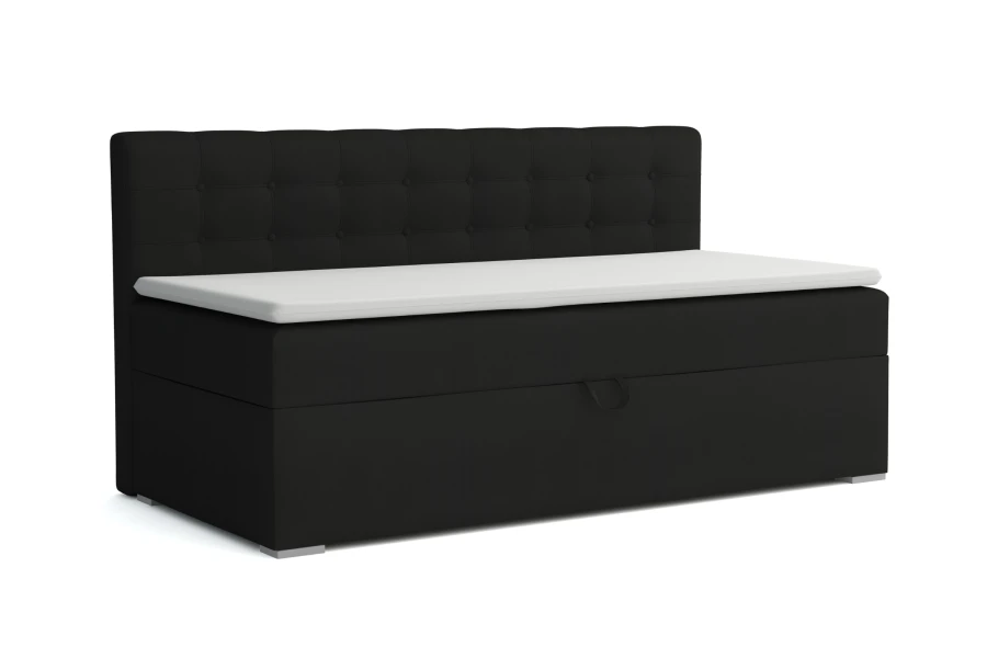Anthrazitfarbenes Kindersofa PATI mit weißer Auflage vor weißem Hintergrund.