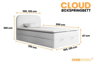 CLOUD 100x200 Abriamo 04 Weiß Boxspringbett mit Bettkasten Deine Möbel