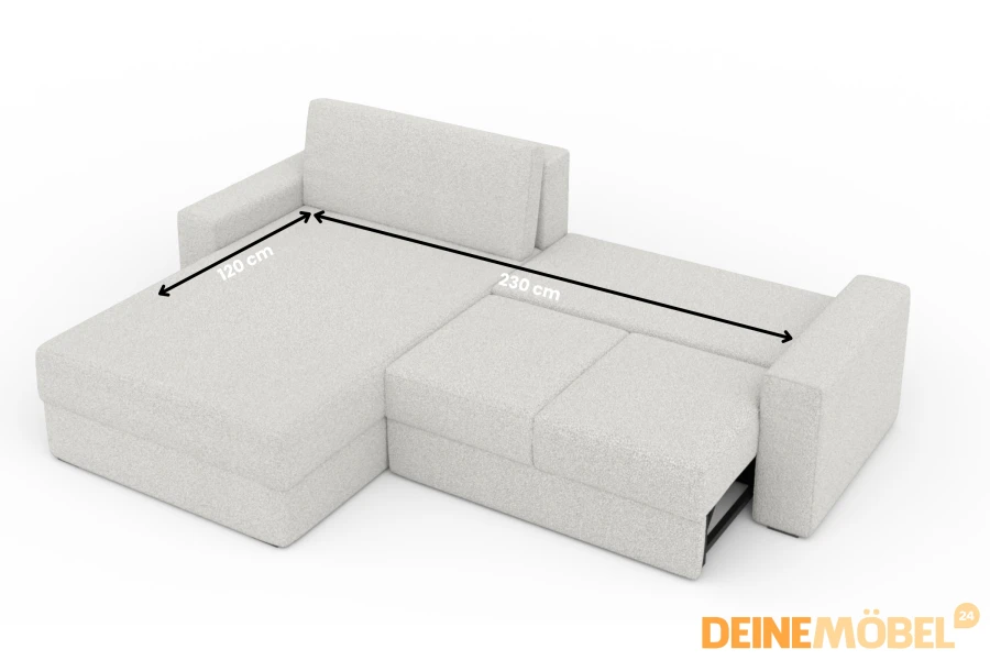 Hellgraues Ecksofa mit Schlaffunktion und Maßen 230x120 cm von Deinemöbel24.
