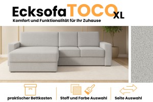 TOCO XL Ecksofa Wohnlandschaft mit Schlaffunktion Bettkasten, Schlafsofa in Cord Boucle Velours Deine Möbel 