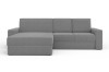 Graues Ecksofa mit Ottomane im modernen Design auf weißem Hintergrund.