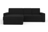 Schwarzes Ecksofa in L-Form, modernes Design für das Wohnzimmer, freigestellt auf Weiß.