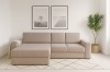 Beiges Ecksofa aus Cord im modernen Wohnzimmer mit Wanddekoration.