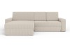 Cremefarbenes Ecksofa in Cord-Optik POSO 100 vor weißem Hintergrund.