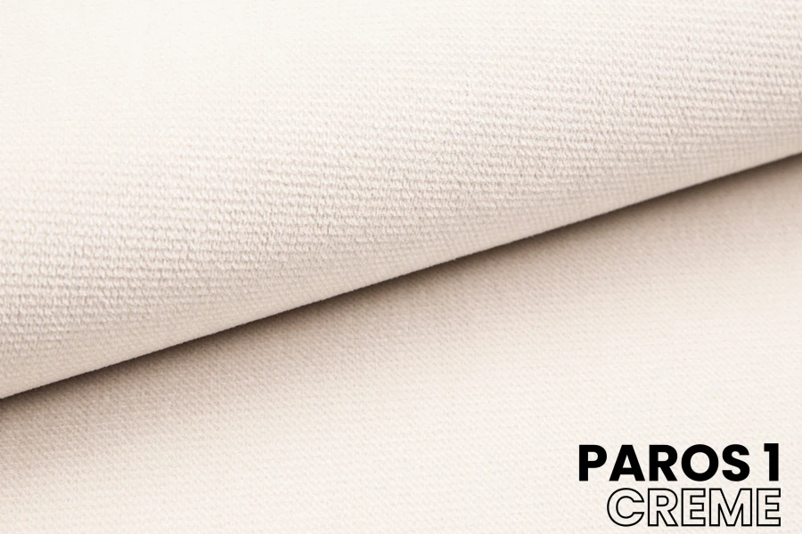 Fabric sample Paros 1 Cream: Close-up of the high-quality velvet upholstery fabric for furniture.