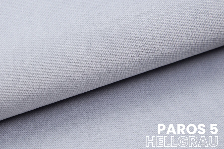 Textur-Nahaufnahme des Stoffes Paros 5 in der Farbe Hellgrau für Polsterbetten.