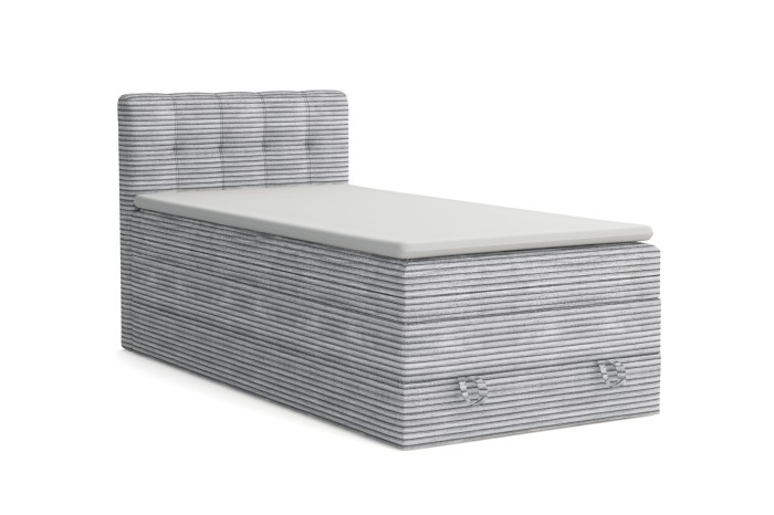 Einzelbett Boxspringbett in Grau mit stilvollem Cord-Bezug und Topper.