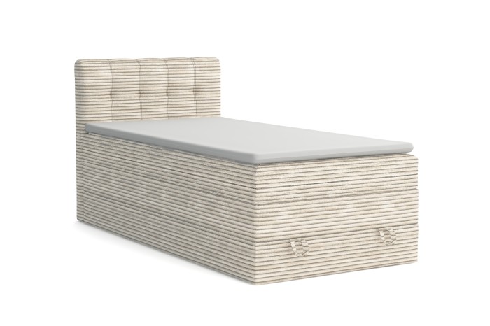 Einzelbett Boxspringbett Jung II in beigem Cord-Design mit Topper.