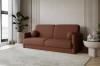Terracotta Bouclé-Sofa mit runden Kissen in modernem Wohnzimmer