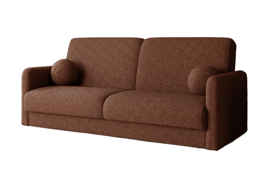 Rostbraunes 2-Sitzer Schlafsofa aus Bouclé-Stoff auf weißem Grund