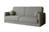 Graues Bouclé-Sofa mit zwei runden Kissen, modernes 2-Sitzer Sofa in Olivgrau.