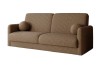Braunes Bouclé-Sofa mit zwei runden Kissen, gemütliches 2-Sitzer Sofa.