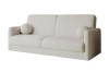 Hellbeiges Bouclé-Sofa, moderner 2-Sitzer mit flauschigem Stoff.