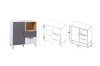 Sideboard in Weiß und Grau mit Holzfüßen und Maßen 84x80x40 cm.