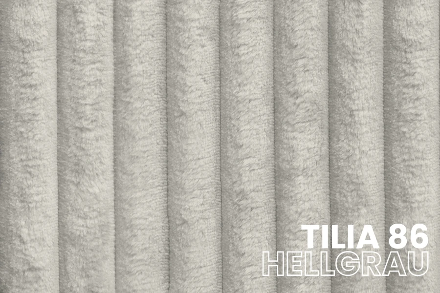 Close-up van de bekledingsstof Tilia 86 lichtgrijs met ribstructuur voor boxspringbedden.
