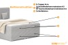 Gedetailleerde opbouw van een boxspringbed met topper, matrassen en ruime opbergboxen.