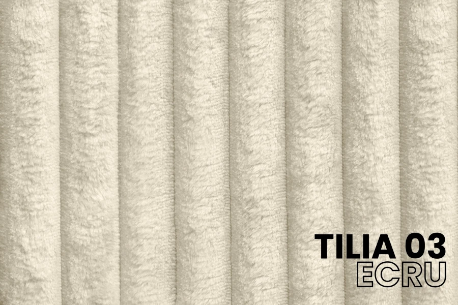 Stofstaal Tilia 03 Ecru: Detailweergave van de zachte ribstructuur voor gestoffeerde meubels.